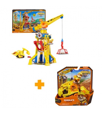 Πακέτο: Rubble & Crew διαδραστικός γερανός με ήχους 60 εκ + βασικό όχημα Ραμπλ