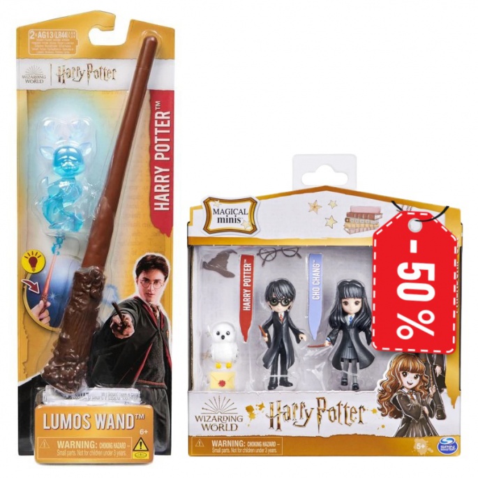 Δράση Harry Potter μαγικό ραβδί με φωτεινό προστάτη + φιγούρες Harry και Cho με το μισό