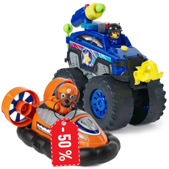 Περιπολία του Paw Patrol, αυτοκίνητο διάσωσης Rescue Wheels Chase + βασικό αυτοκίνητο Zuma στη μισή τιμή