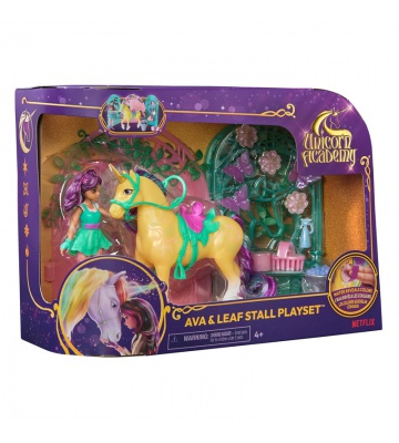 Unicorn Academy μικρός στάβλος με κούκλα Ava και μονόκερο Leaf που αλλάζει χρώματα