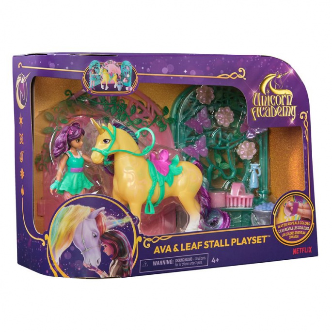 Unicorn Academy μικρός στάβλος με κούκλα Ava και μονόκερο Leaf που αλλάζει χρώματα