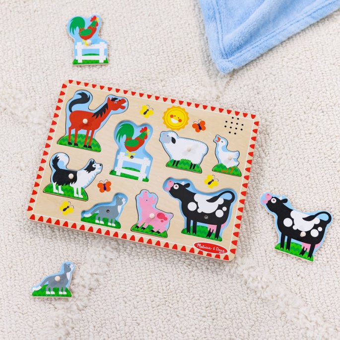 Melissa & Doug ξύλινο παζλ με ηχητικά εφέ ζώων στη φάρμα