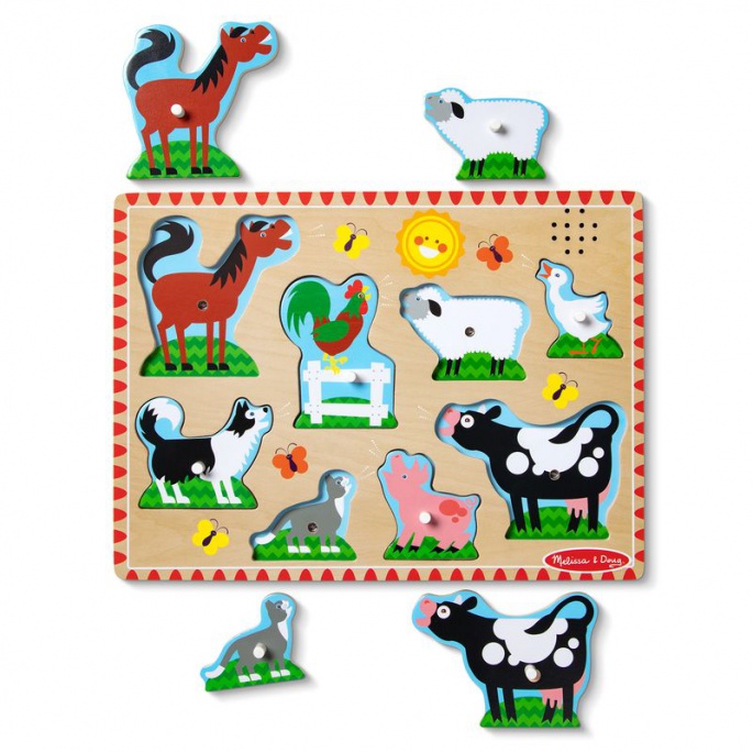 Melissa & Doug ξύλινο παζλ με ηχητικά εφέ ζώων στη φάρμα