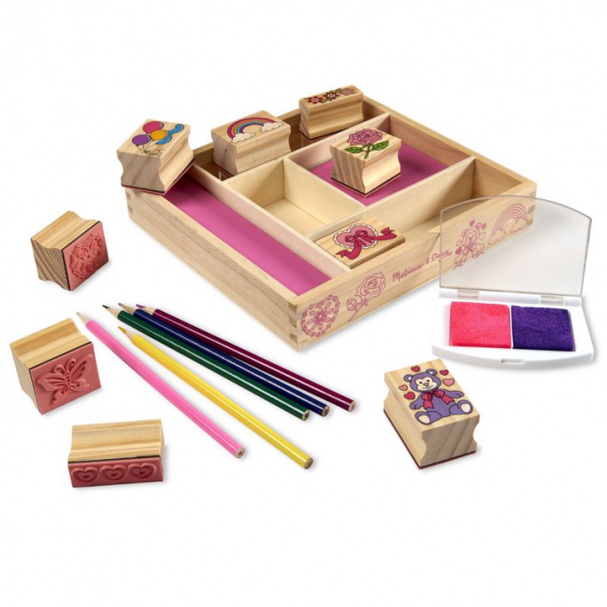 Ξύλινα σφραγίδες με πλεντά μελάνια Melissa & Doug χαρούμενοι φίλοι