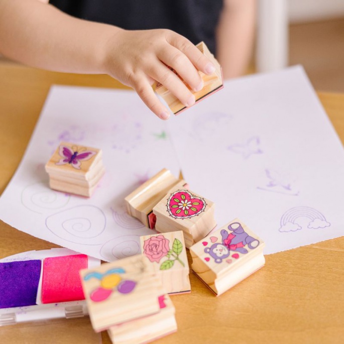 Ξύλινα σφραγίδες με πλεντά μελάνια Melissa & Doug χαρούμενοι φίλοι