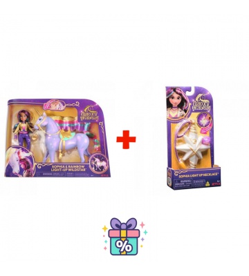 Σετ προσφοράς: Unicorn Academy φωτεινό Wildstar 28 cm και Σοφία 24cm + κολιέ με δαχτυλίδι