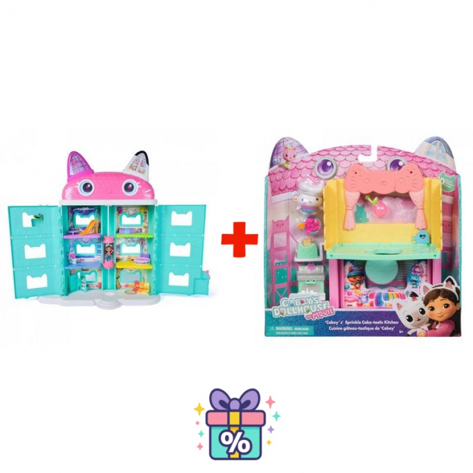 Σετ Προσφοράς: Το Μεγάλο Σπίτι από την ταινία Gabby’s Dollhouse + Δωμάτιο Κουζίνας για το Μεγάλο Σπίτι