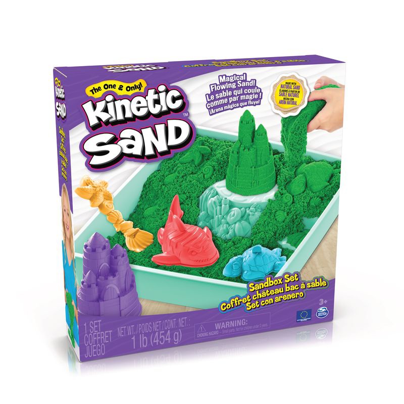 Kinetic Sand κουτί με ρευστή άμμο και πράσινη βάση